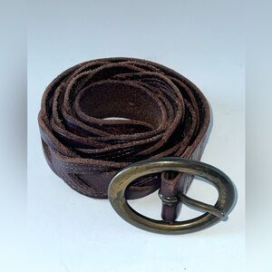 Genuine Leather Woman’s Braided Dk Brown Woven Gold Buckle Belt